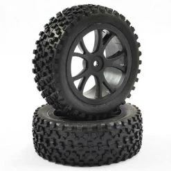 Fastrax 1/10th Mounted Cuboid Black Buggy Wheels And Tyres - Front