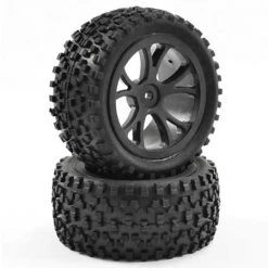 Fastrax 1/10th Mounted Cuboid Black Buggy Wheels And Tyres - Rear