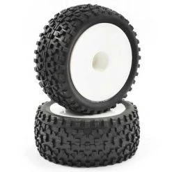 Fastrax 1/10th Mounted Cuboid White Dish Buggy Wheels And Tyres - Rear