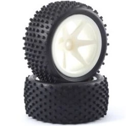 Fastrax 1:10th Stub Tyres Mounted On Spoked Wheels - Rear (White)