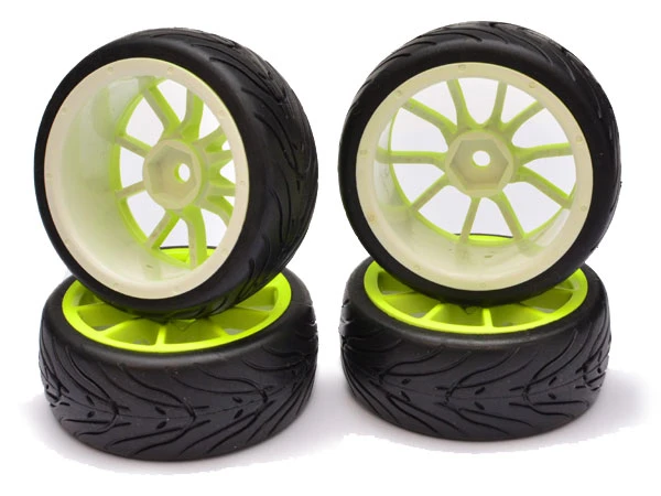 Fastrax 1/10 Street/ Tread Tyre 10 Spoke Neon Yellow Wheels - Image 2