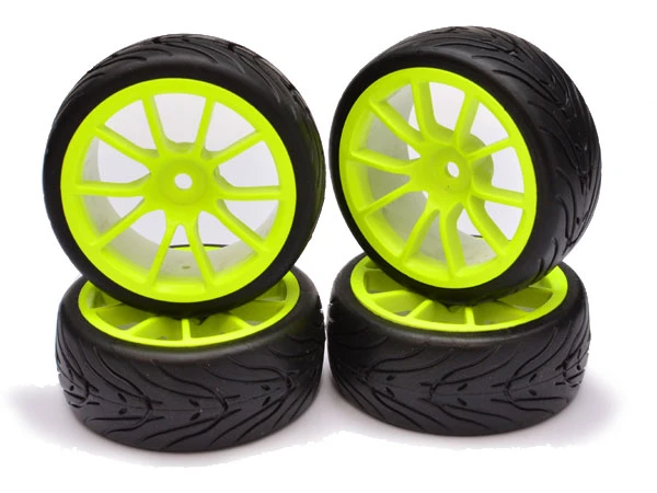 Fastrax 1/10 Street/ Tread Tyre 10 Spoke Neon Yellow Wheels