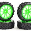 Fastrax Street/ Rally Block Tyre Mounted On 10 Spoke Neon Green Wheels (4)