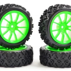 Fastrax Street/ Rally Block Tyre Mounted On 10 Spoke Neon Green Wheels (4)