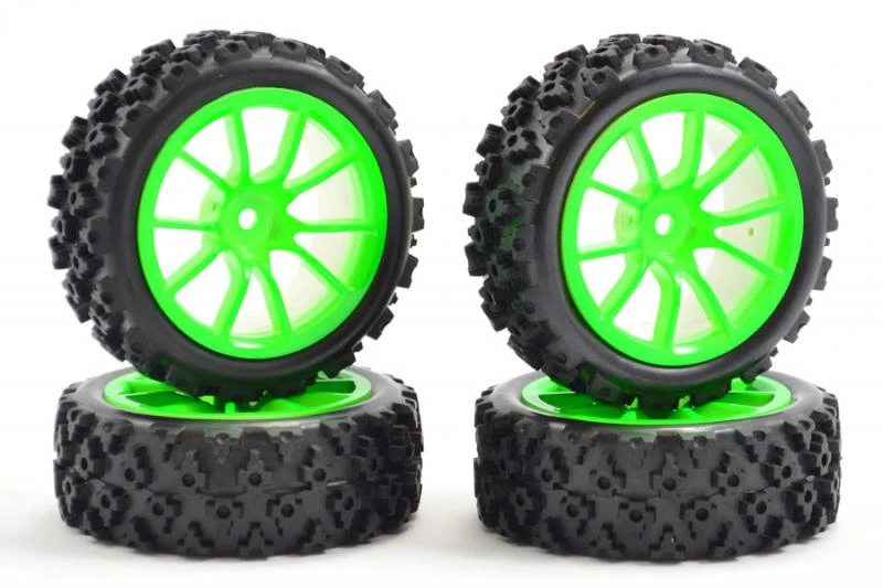 Fastrax Street/ Rally Block Tyre Mounted On 10 Spoke Neon Green Wheels (4)