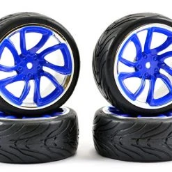 Fastrax 1/10 Street/ Tread Tyre Tri-5 Blue And Chrome Wheels