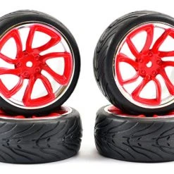 Fastrax 1/10 Street/ Tread Tyre Tri-5 Red And Chrome Wheels