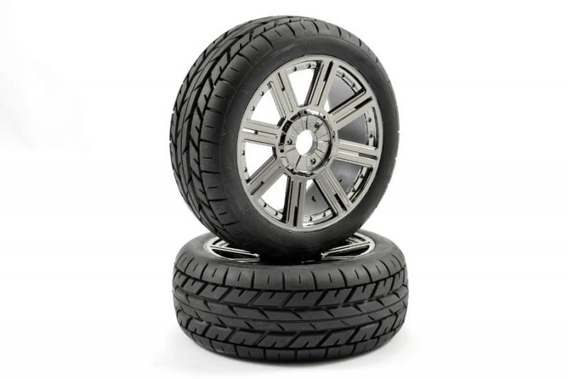 Fastrax 1:8 Eagle Tread Mounted On 8-Spoke Black Chrome (2)