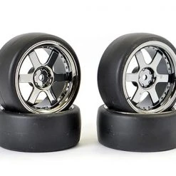 Fastrax 1/10 Drift D1 Tyre 3mm Offset 6 Spoke Wheel Black Chrome (4)