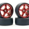 Fastrax 1/10 Drift D1 Tyre With 3mm Offset 5 Spoke Wheel Metallic Red (4)
