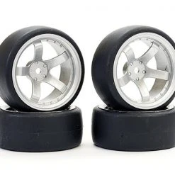 Fastrax 1/10 Drift D1 Tyre With 9mm Offset 5 Spoke Wheel Satin Silver (4)